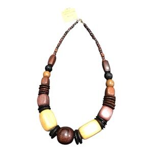 Vintage Chunky Wooden Breaded Statement Necklace 24”